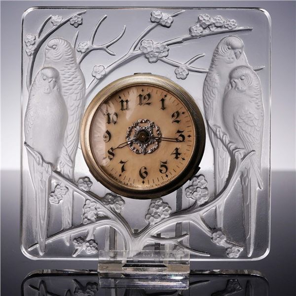 Lalique Crystal Desk Clock, Inseparables