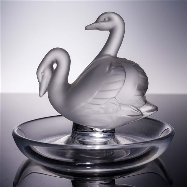 Lalique Crystal Ring Dish, Double Swan or Deux Cygnes