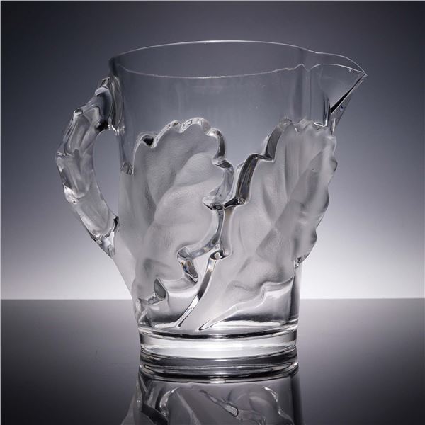 Lalique Crystal Pitcher, Chene Pattern