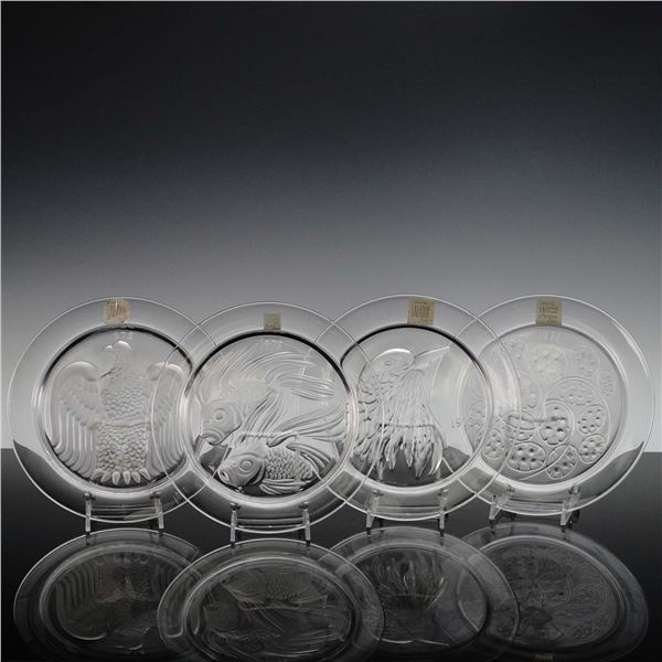 4pc Lalique Crystal Plate Collection, 1973-1976