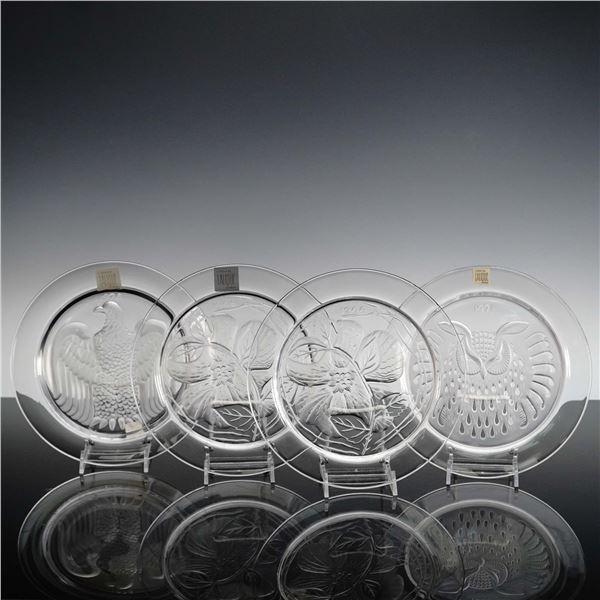 4pc Lalique France Annual Crystal Collector Plates 1966-1976 with Boxes
