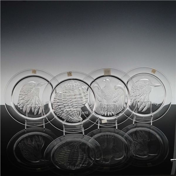 4pc Lalique France Annual Crystal Plates 1972 to 1976 with Boxes