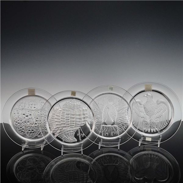 4pc Lalique France Annual Crystal Plates with Boxes