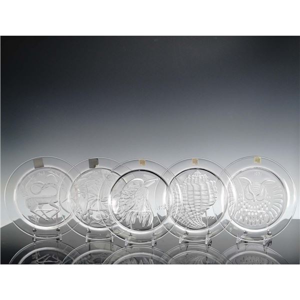 5pc Lalique France Annual Crystal Collector Plates 1967-1973 with Boxes
