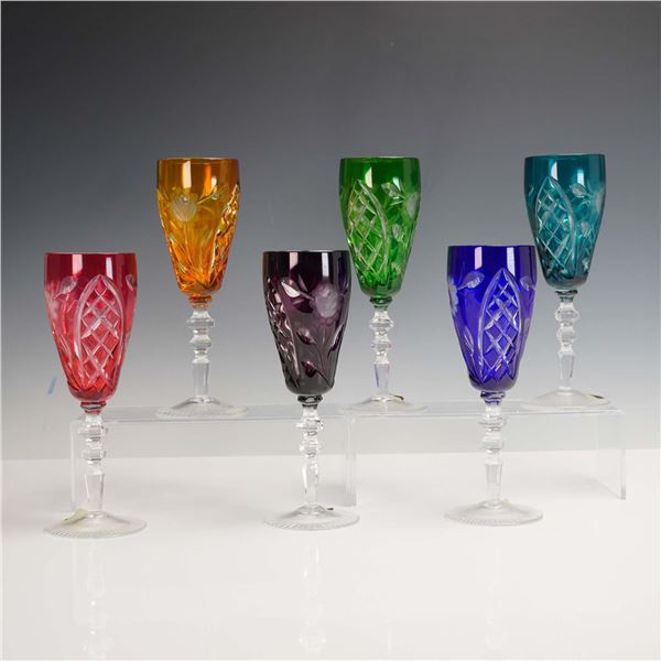 6pc E&R Golden Crown Crystal Cut-to-Clear Wine Glasses w/ Box