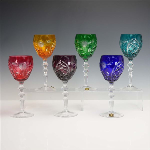 6pc E&R Golden Crown West German Crystal Wine Goblets w/ Box