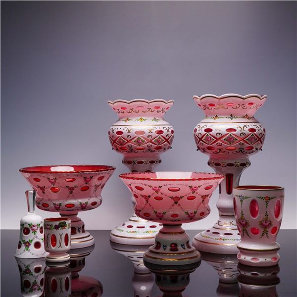 7pc Bohemian Ruby Cut to Clear Table Glassware