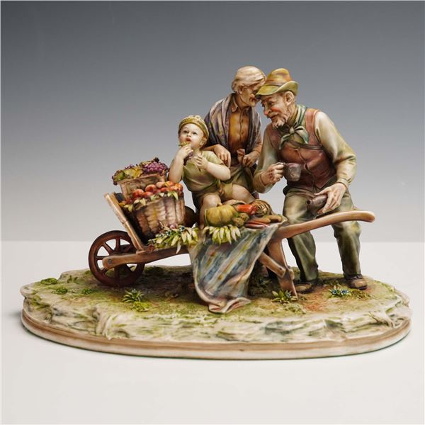 Capodimonte Style Porcelain Figurine, Market Day Scene by Borsato