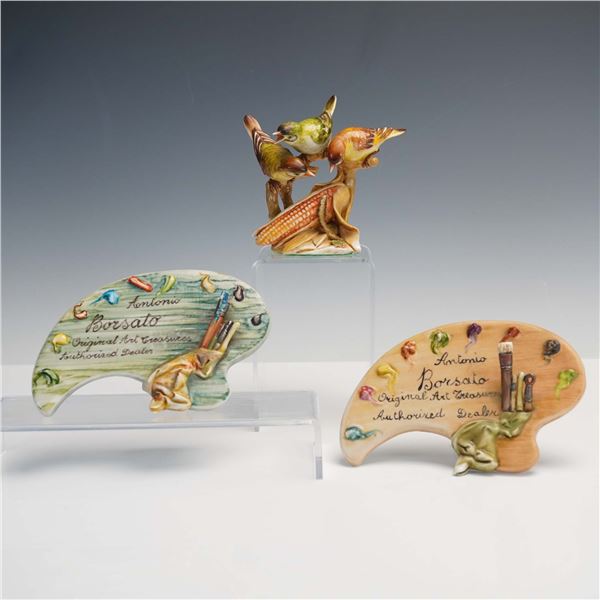 3pc Antonio Borsato Porcelain Dealer Plaques and Figurine