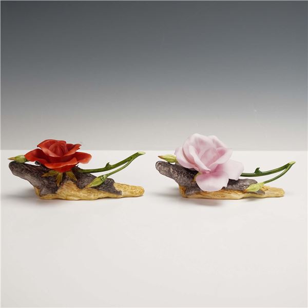 2pc Boehm Porcelain Figurines, Pink and Dusty Red Roses