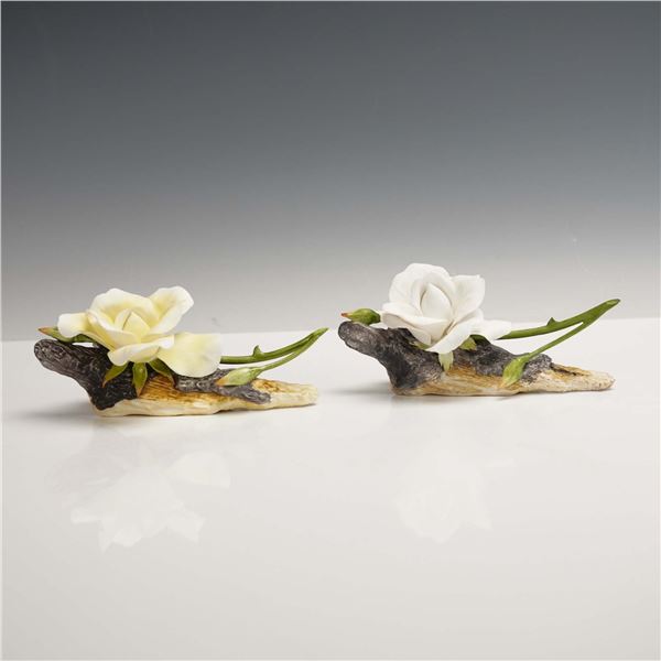 2pc Boehm Porcelain Roses, Yellow & White
