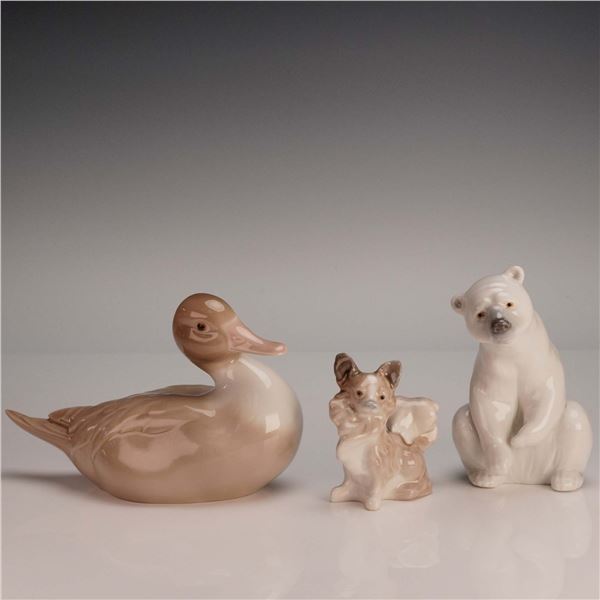 3pc Lladro Porcelain Figurines, Duck Dog and Polar Bear