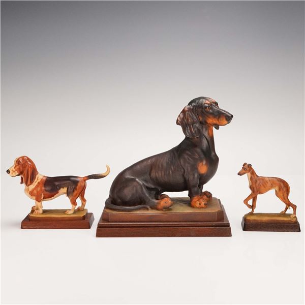 3pc Anri Hand-Painted Wood Dog Figurines