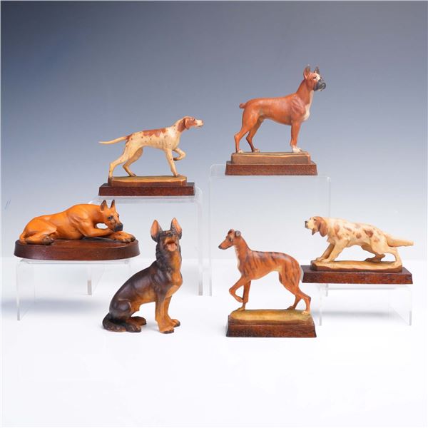 6pc Anri Dog Figurines by Helmut Diller, Mixed Breeds