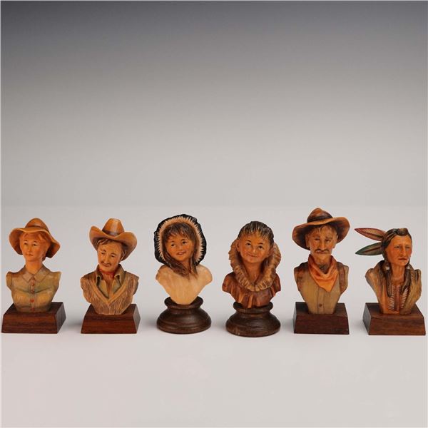 6pc Anri Hand-Carved Figurine Busts, Limited Edition Set