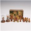 Image 1 : 14pc ANRI Miniature Wooden Figurines with Hand Painted Treasure Chest