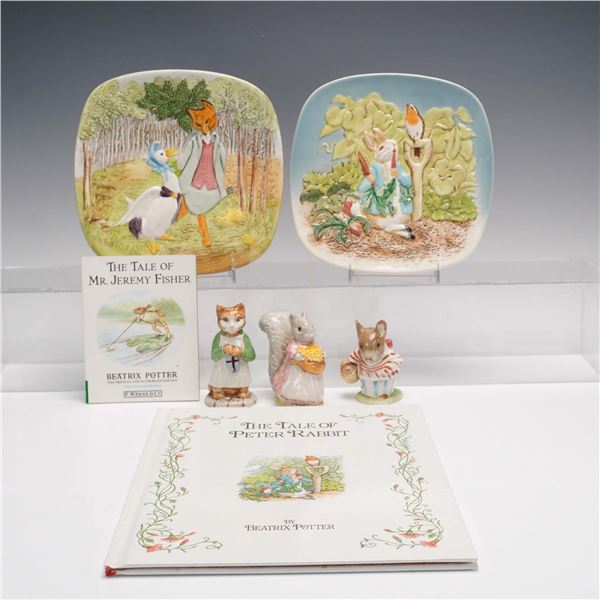 7pc Beatrix Potter Collectible Figurines, Plates, and Books