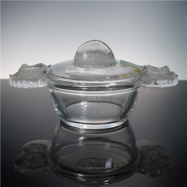 Lalique Crystal Lidded Dish with Lilypad Motif Handles