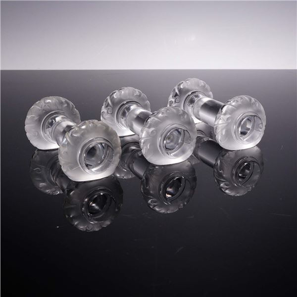 3pc Lalique Crystal Utensil Rests, Leaf Motif