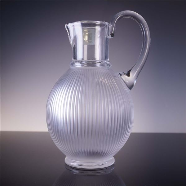 Lalique Crystal Pitcher, Ribbed Frosted and Clear Design