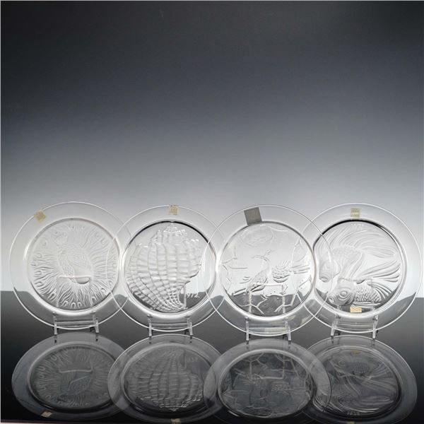 4pc Lalique France Annual Crystal Collector Plates 1965-1975 with Boxes