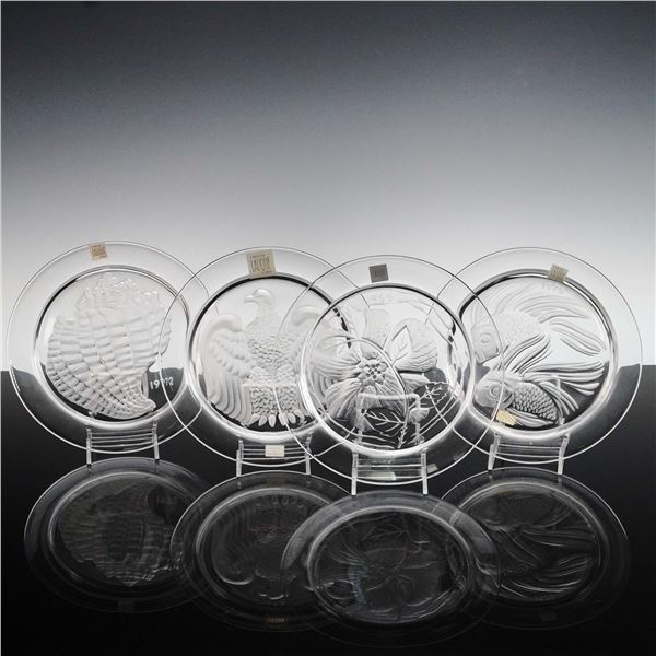 4pc Lalique France Annual Crystal Plates 1966 to 1976 with Boxes