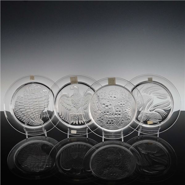 4pc Lalique France Annual Crystal Plates 1972-1976 with Boxes