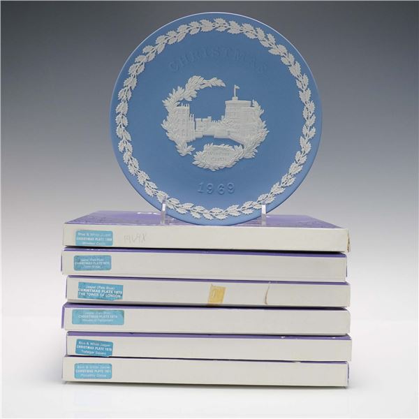 6pc Wedgwood Jasperware Blue and White Christmas Plates 1969-1975