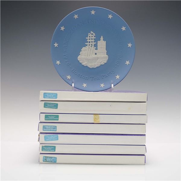 7pc Wedgwood Blue Jasperware American Independence Plates