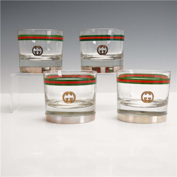 4pc Gucci Old Fashioned Glasses, Green & Red Stripe