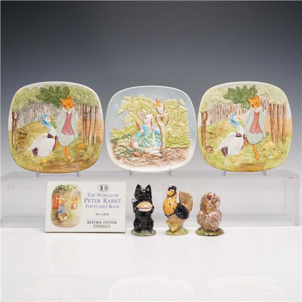 7pc Beatrix Potter Collectible Figurines, Plates, and Postcards