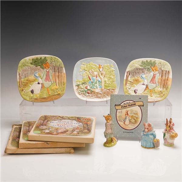 7pc Beswick Beatrix Potter Figurines, Plates and Book
