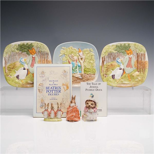 8pc Beswick Beatrix Potter Figurines, Relief Plates and Books