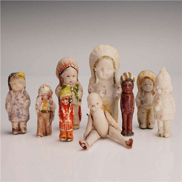 9pc Old Porcelain Dolls, Marked Japan Miniatures