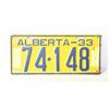 Image 1 : REFINISHED 1933 ALBERTA LICENSE PLATE