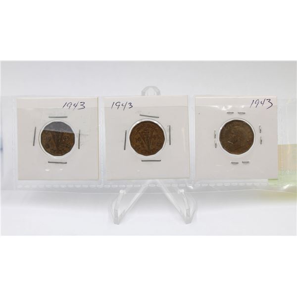 3X 1943 TOMBAC NICKELS