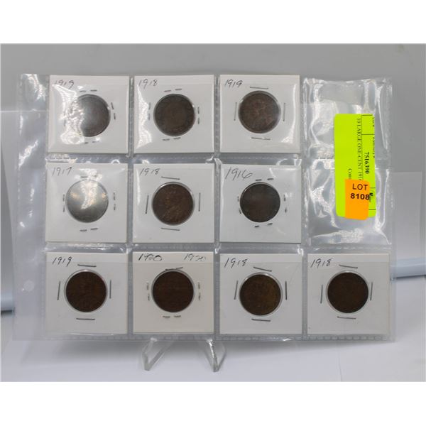 10 LARGE ONE-CENT 1916 TO 1920