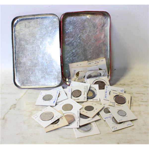 VARIOUS CANADIAN AND FOREIGN COINS IN A