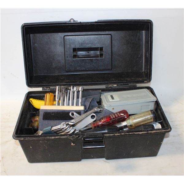 BLACK TOOL BOX WITH CONTENTS