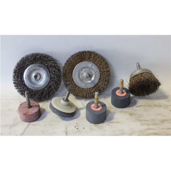 WIRE BRUSHES & STONES W ¼" SHAFT DRIVE FOR DRILLS