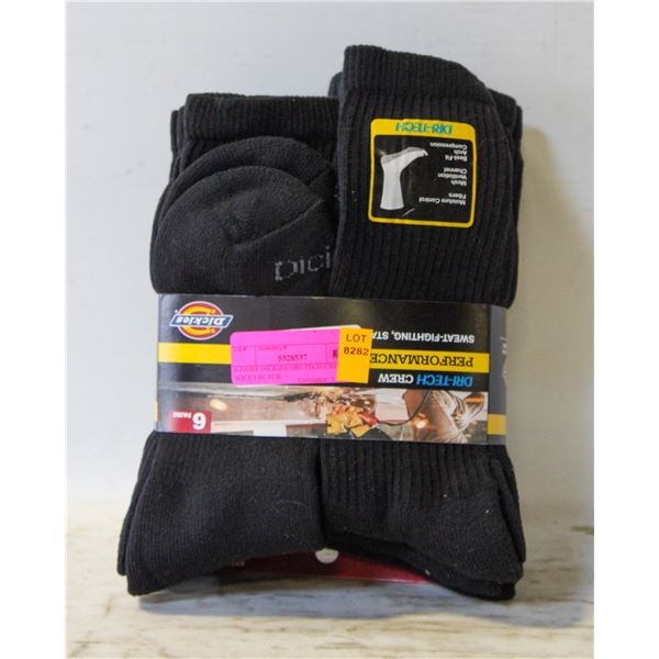 6 PAIRS DICKIES DRI-TECH CREW SOCKS BLACK