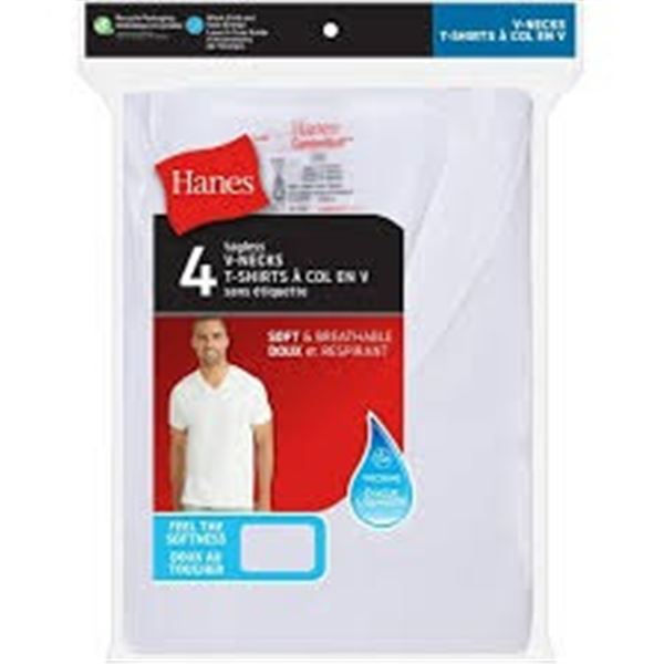 NEW 4 PACK HANES MENS V-NECK 3XL WHITE