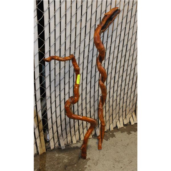 PAIR OF BURL WOOD WALKING STICKS