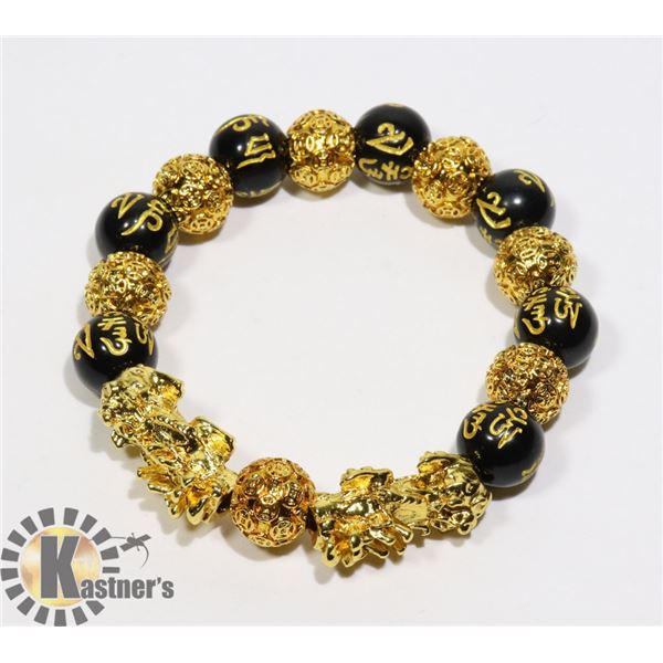 #220-BLACK OBSIDIAN PI XIU BRACLET 12MM/ 7.5"