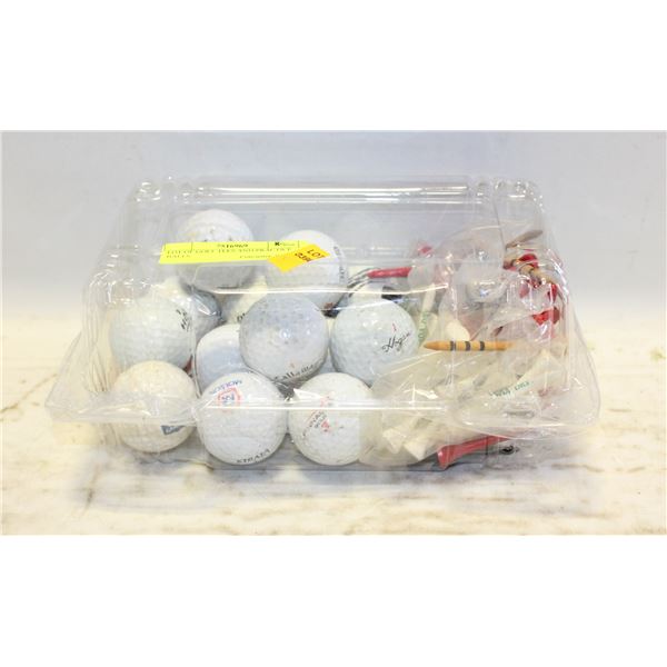 LOT OF GOLF TEES AND PRACTICE BALLS
