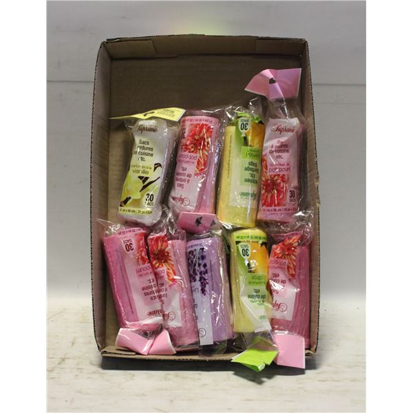 9 ASSORTED SCENTED KITCHEN GARBAGE BAGS 30 PER PAC
