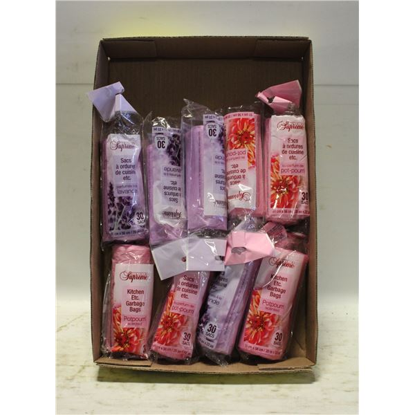 9 ASSORTED SCENTED KITCHEN GARBAGE BAGS 30 PER PAC