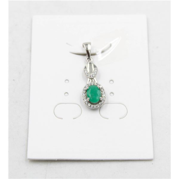 #139-NATURAL GREEN EMERALD & CZ PENDANT