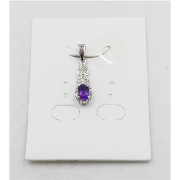 #186-NATURAL PURPLE AMETHYST & CZ PENDANT