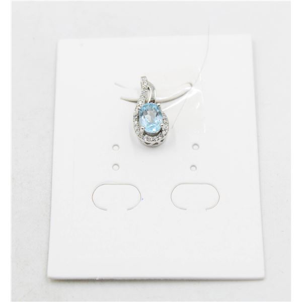 #190-NATURAL SKY BLUE TOPAZ & CZ PENDANT